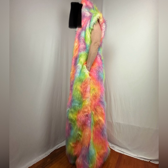 LONG Fur LED Glowing Light Up Coat Burning Man Rave Festival Rainbow Pastel EDC - Picture 16 of 16
